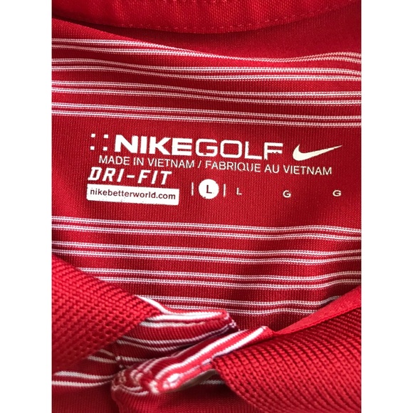 Nike Men’s Golf Red and White Striped Dri-Fit Polo Shirt Size Large - Picture 3 of 8